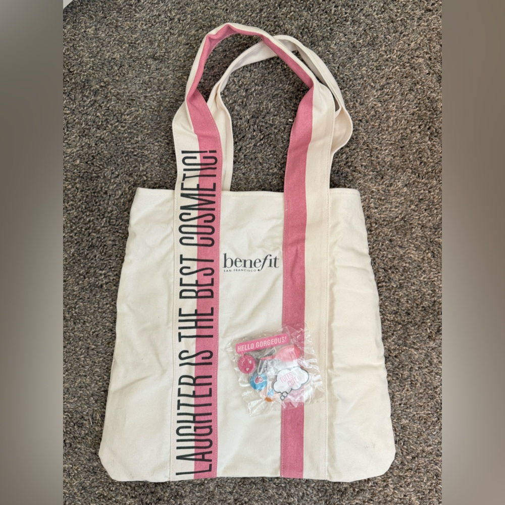 Benefit Cosmetics Tote Bag and Pins NWT